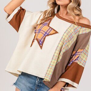 SFPS372 PLUS SIZE SHORT SLEEVE MULTI CONTRAST STAR PATCH